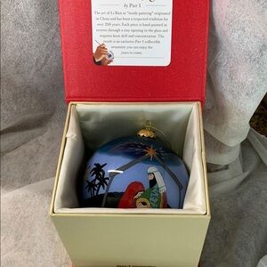 Pier 1 Blue/Red 2019  Holiday Ornament with Nativity Scene By Li Bien Set Of 2